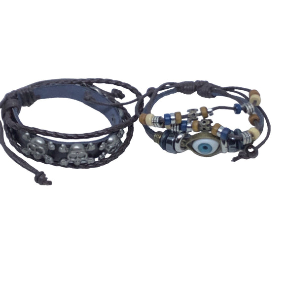 Men’s Leather Bracelet 2 Bangle Waistband Adjustable
