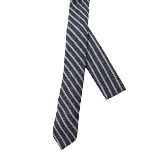 Skinny Tie Madness - Men’s Striped Tie with handkerchief Grey White SKM2009