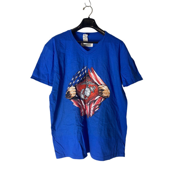 Gildan V-Neck T-Shirt Men’s Blue Size XL