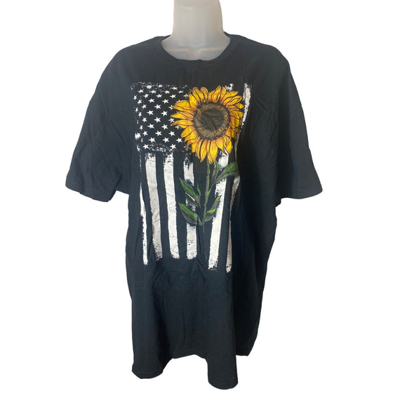 Fruit Of The Loom Women’s Graphic T-Shirt Floral Flag Black Size XL