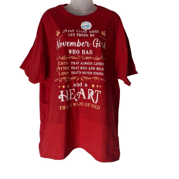 November Girl Fruit Of The Loom T-Shirt  Red Size X-Large