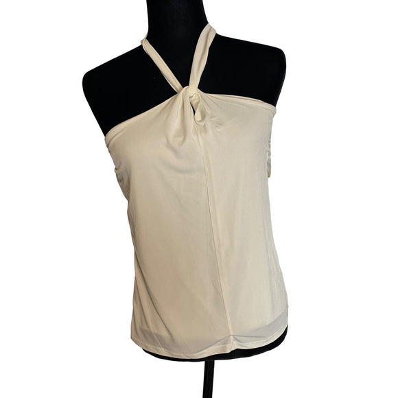 Ellen Tracy Halter Top White Sleeveless Shirt Size M Style Z7C2871ZR