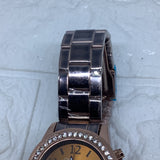 Chocolate Geneva Crystal Rhinestone Chronograph Watch with Metal Link Band