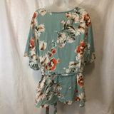 Shein Curve Women’s Floral Wrap V-Neck Short Sleeves Shirt Blouse Size 3XL