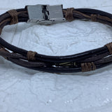 Unisex Brown Leather Rope Wrist Bracelet with Stainless Steel