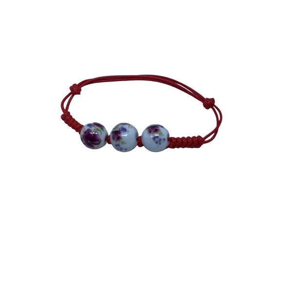 Floral Beads Bracelet Adjustable Women’s Red