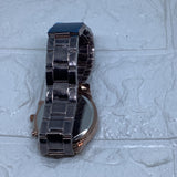 Chocolate Geneva Crystal Rhinestone Chronograph Watch with Metal Link Band