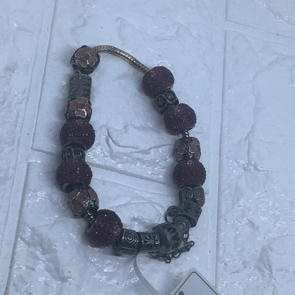 Charm Bracelet Purple Crystal Beads Family Women’s