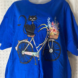 Black Cat On Bike Fruit Of The Loom T-Shirt Women’s Blue Size X-Large