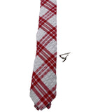 Skinny Tie Madness - Men’s Plaid Tie Red White -SkM2116