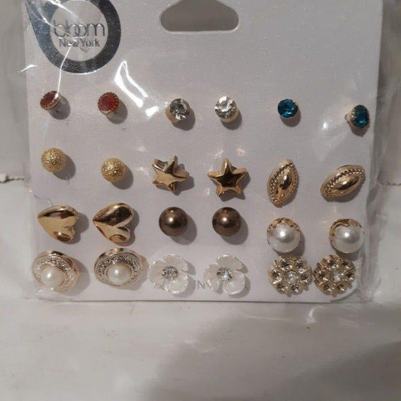 Bloom New York Women's Stud  Earrings Assorted Pack of 12 Pireced Earrings
