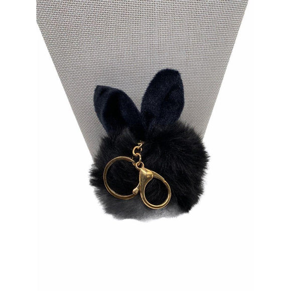 Fur Ball with Bunny Ears Keychain Black
