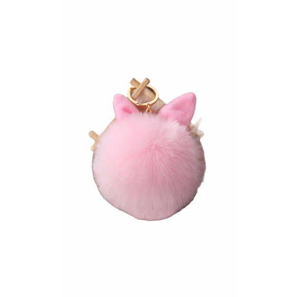 Fur Ball with Bunny Ears Keychain Pink