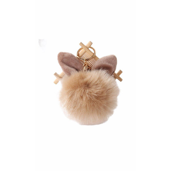 Fur Ball with Bunny Ears Keychain Tortilla Brown