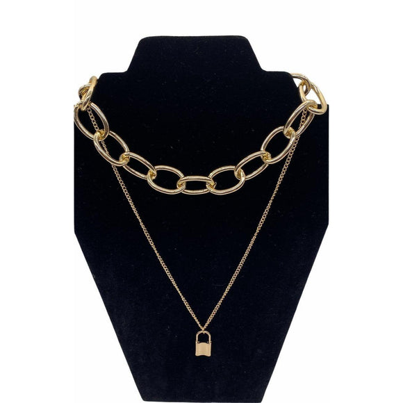 PadLock Layered Necklace Women’s Gold Tone Punk Jewelry