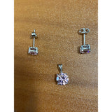 Sterling Silver Pink CZ Pendant Set Earrings and Pendant