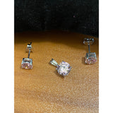 Sterling Silver Pink CZ Pendant Set Earrings and Pendant