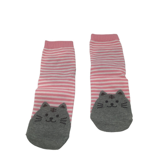 Cute Cat Knit Socks Women’s Horizontal Striped Socks Cotton Pink