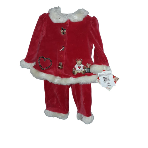FIRST IMPRESSIONS Baby Girl Size 6-9M Santa Suit Red and White NWT MSRP $36