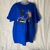 Black Cat On Bike Fruit Of The Loom T-Shirt Women’s Blue Size X-Large