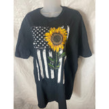 Fruit Of The Loom Women’s Graphic T-Shirt Floral Flag Black Size XL