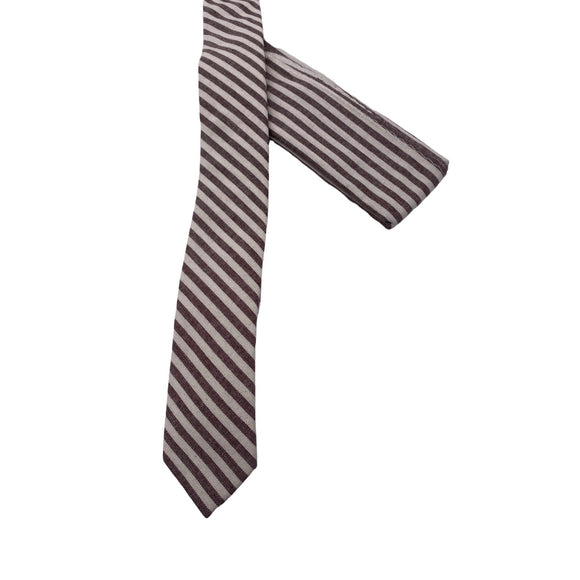Skinny Tie Madness - Men’s Striped Tie with Handkerchief Brown SKM2517