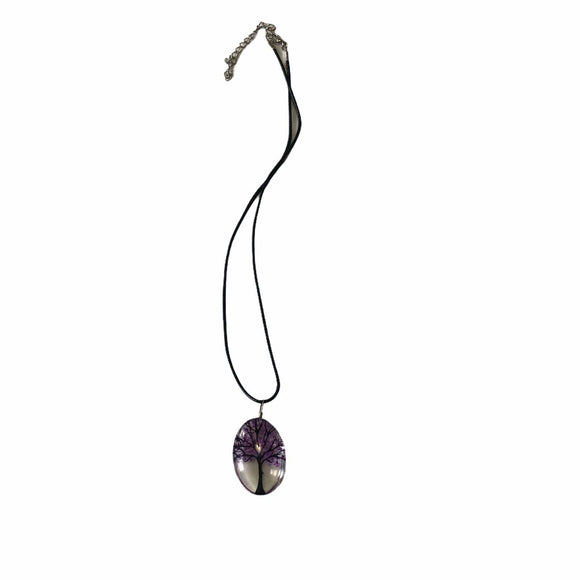 Creative Lifelike 7 Colors Tree of Life Oval Shape Pendant Necklace Purple
