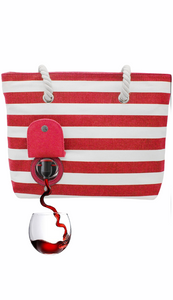 PortoVino Beach Wine Tote (Red/White) - Beach Bag with Hidden, Insulated Compartment, Holds 2 bottles of Wine!