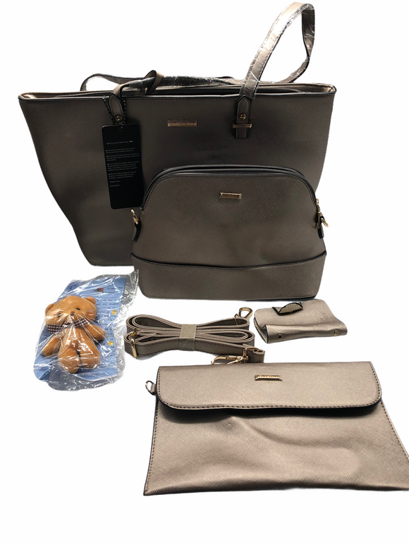 ELIMPAUL Women Fashion Handbags Tote Bag Shoulder Bag Top Handle Satchel Purse Set 4pcs, Silver Grey, Medium
