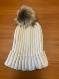 Winter Womens Knit Ski Beanie With Fur Pom Pom