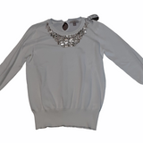 Roz & Ali Women’s White Rhinestones Long Sleeves Sweater Size Small