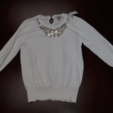 Roz & Ali Women’s White Rhinestones Long Sleeves Sweater Size Small