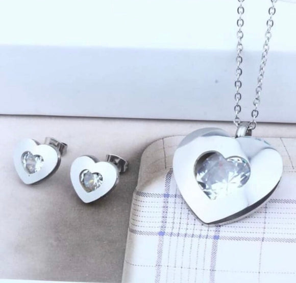 Women's Heart Stainless Steel Necklace set NWT