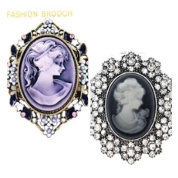 Cameo Brooch with Crystals 2 Styles Available