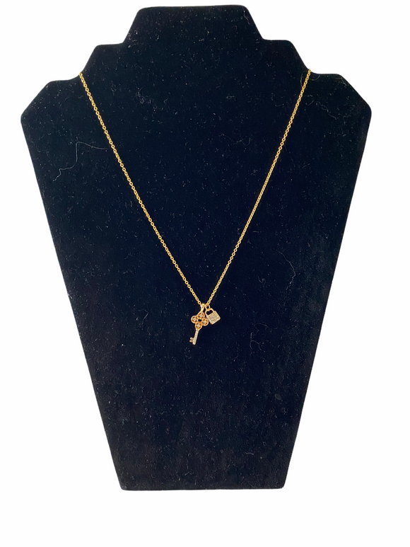 Golden Lock and Key Pendant Necklace