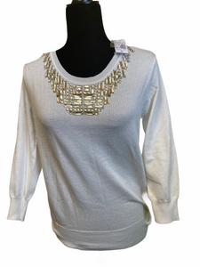 Roz & Ali Women’s White Rhinestones Long Sleeves Sweater Size Small