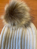 Winter Womens Knit Ski Beanie With Fur Pom Pom