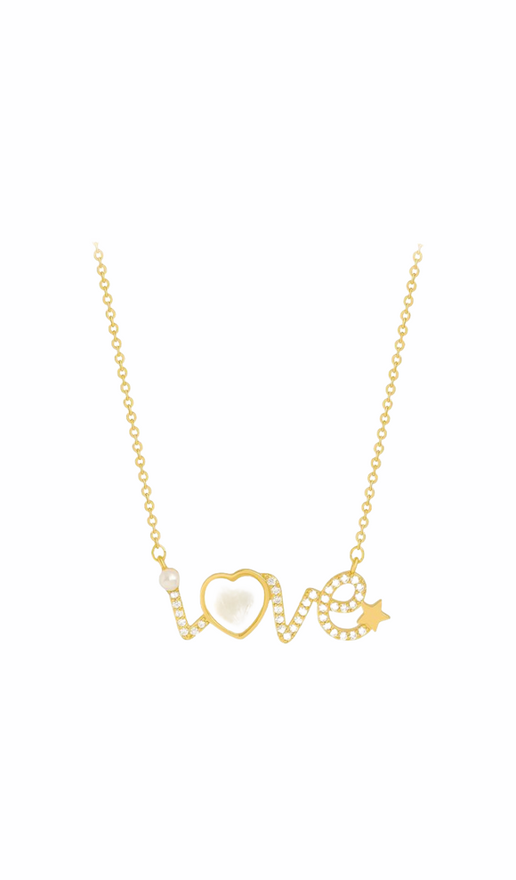 Bedazzled Love Necklace Gold Tone with Rhinestones