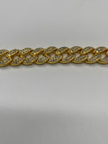 Inlaid Crystals Thick Cuban Chain Bracelet 7in Gold Tone