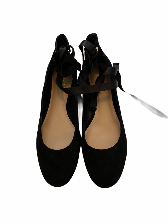 Lord & Taylor 424 Fifth Women’s Ankle Strap Penelope Black Tie Up Flat Shoes  New with Box