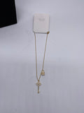 Faux Diamond Long and Key Necklace Gold Tone