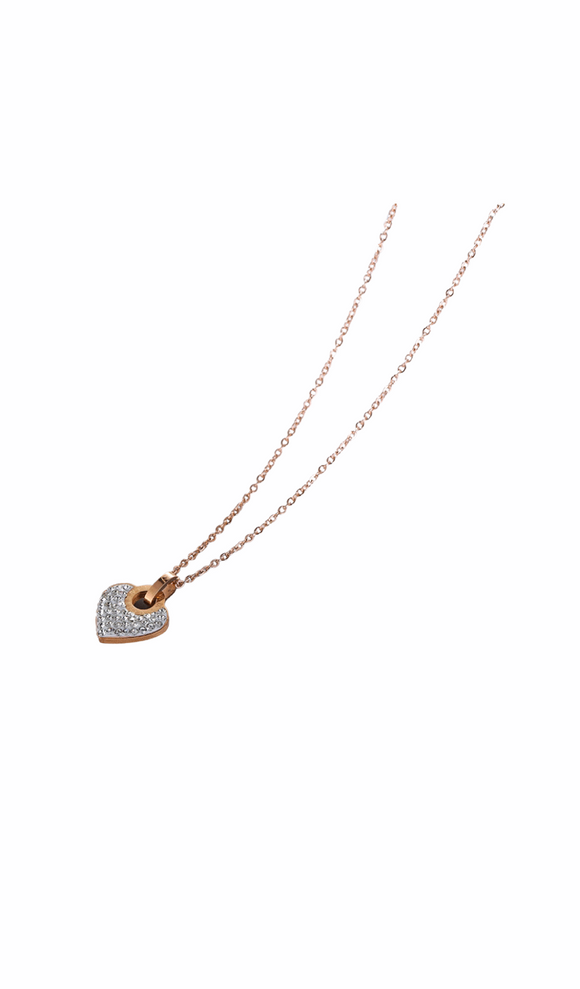 Inlaid Crystals Love Lock Rose Gold Necklace White