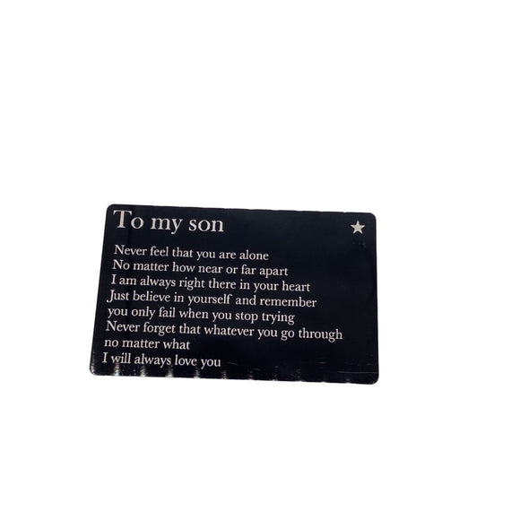 To My Son Message Engraved Metal Wallet Inserts