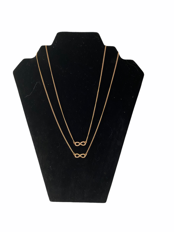 To Infinity Two Layer Necklace Gold Tone with Rhinestones