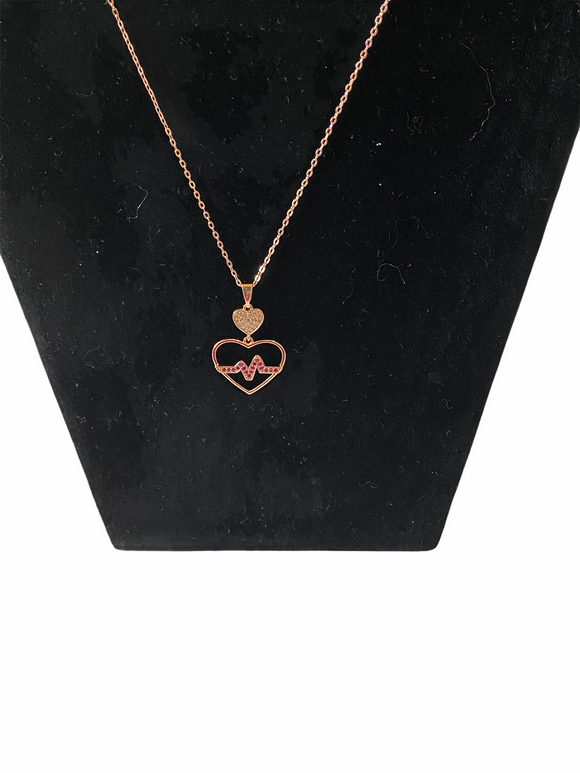 Pink Heartbeat Love Necklace Rose Gold